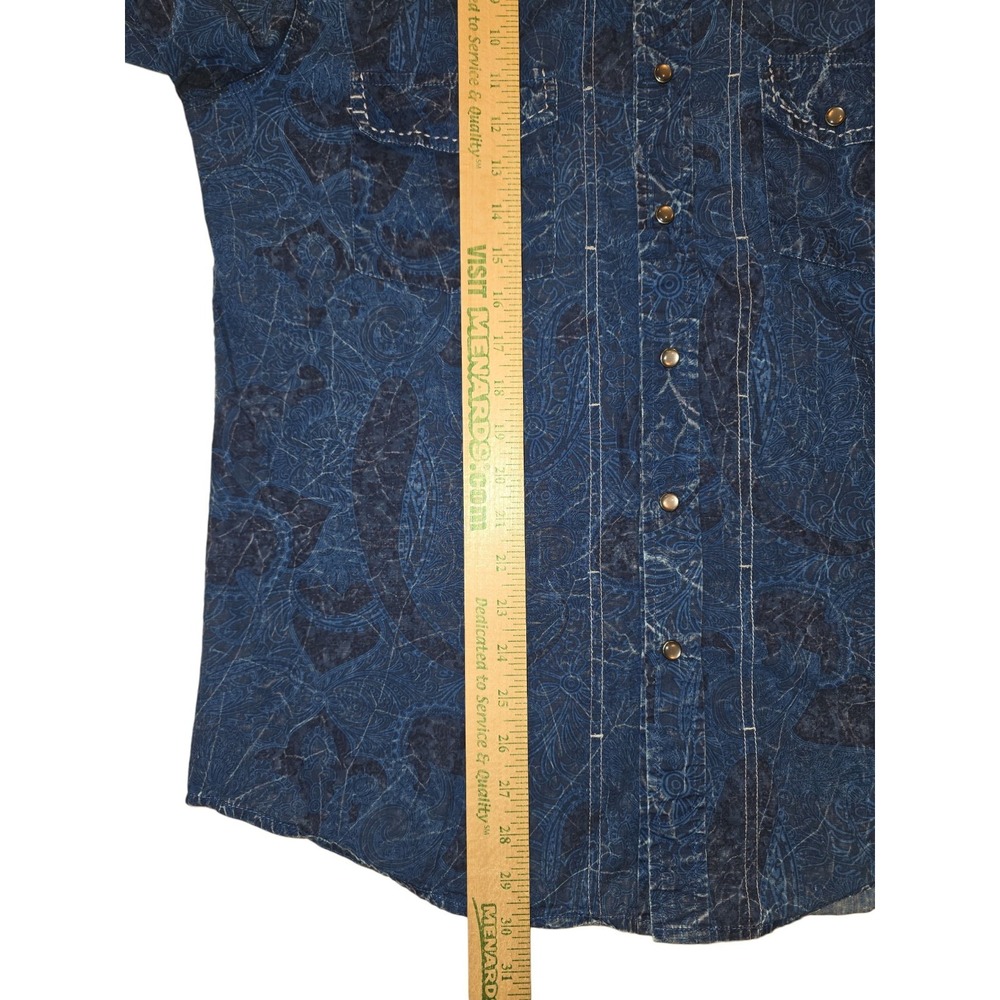 Rock & Roll Cowboy Western Paisley Pearl Snap Shirt Mens L Blue Long Sleeve - Picture 4 of 12